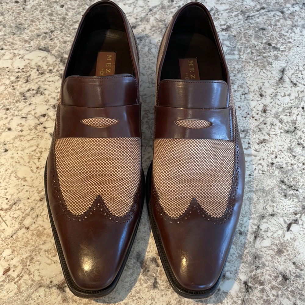Mens Mezlan Brown Leather Wingtip Slip on Penny Loafer 10.5M.